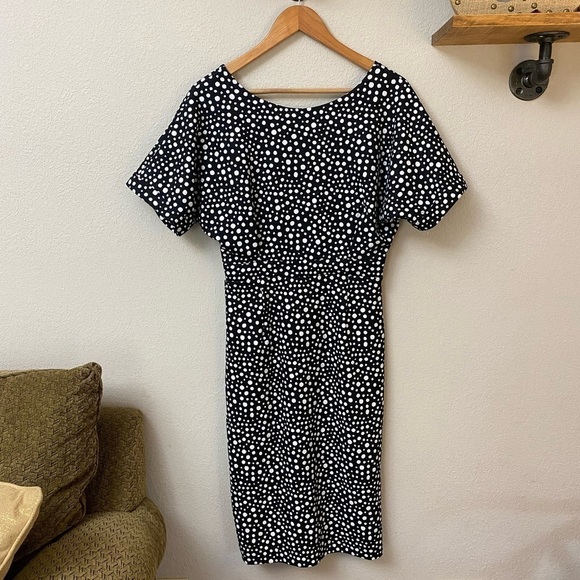 ALEXIA ADMOR black and white polka dot fitted pencil skirt draped shoulder Small - Picture 1 of 12
